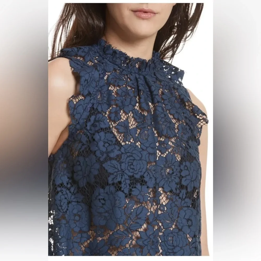 Free People Sweet Meadow Dreams Lace Top in Blue XS